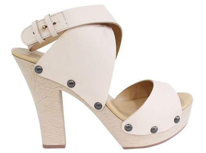 Sergio Rossi Sling-Back-Heels aus Holz Braun Beige Leder  ref.1253394