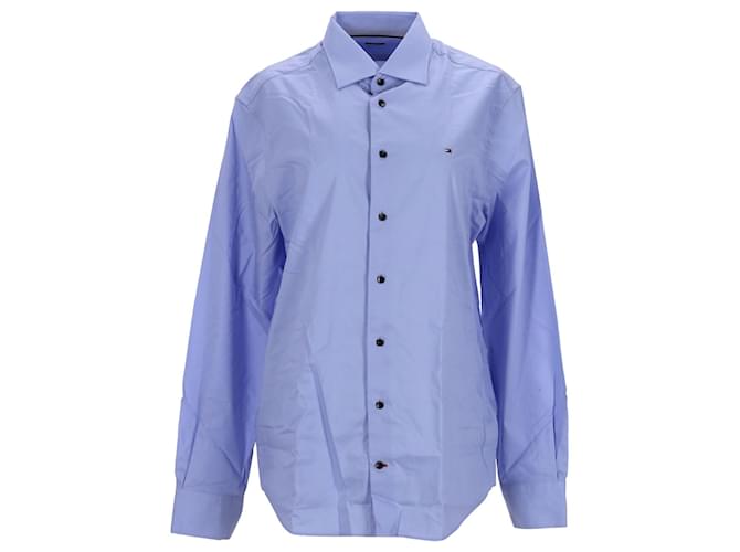 Tommy Hilfiger Mens Fitted Long Sleeve Shirt Woven Top Blue Light blue Cotton  ref.1253413