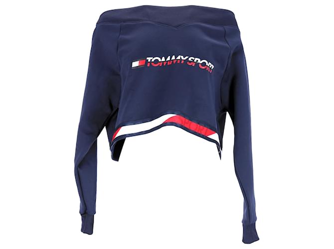 Tommy Hilfiger Sweatshirt mit V-Ausschnitt für Damen Marineblau Polyester  ref.1253433