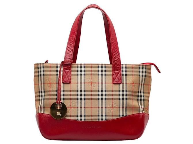 Bolso de mano Burberry de lona y piel con diseño de caballo en perfecto estado Beige Lienzo  ref.1253436