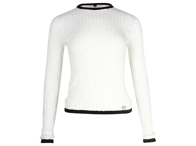 Timeless Chanel Textured Knit Long Sleeve Sweater in White Cotton  ref.1253456