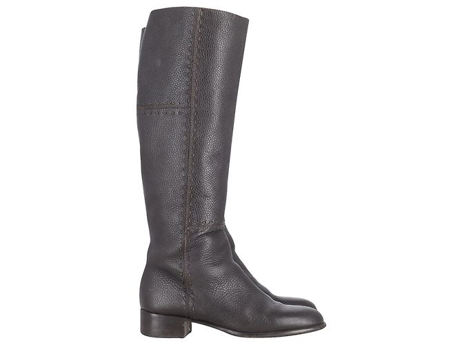 Fendi Knee Length Boots in Black Leather