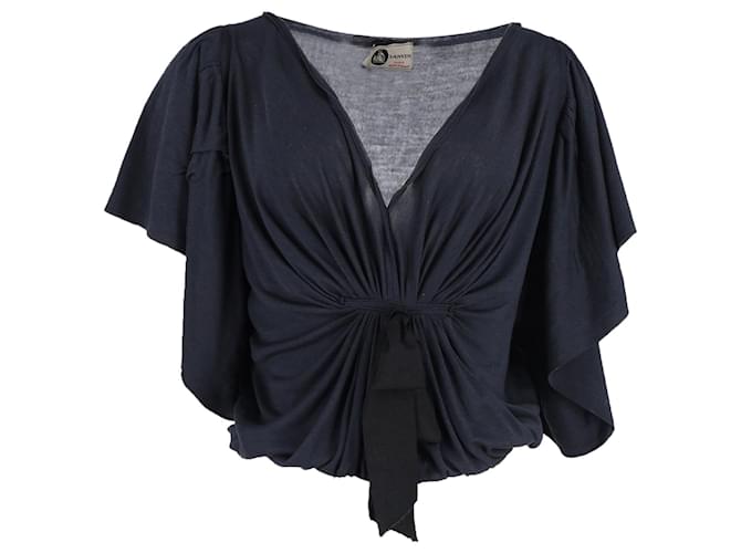 Lanvin Ruched Front Top in Navy Blue Cotton  ref.1253477