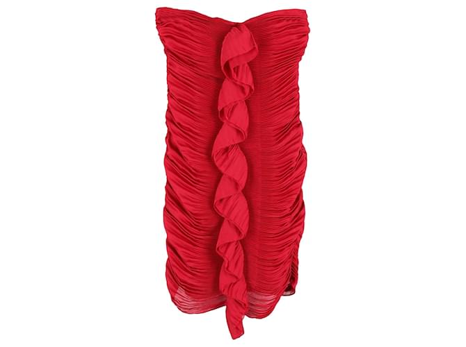 Diane Von Furstenberg Strapless Ruffled Mini Dress in Burgundy Polyester Dark red  ref.1253492