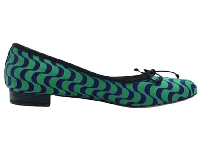 Charlotte Olympia verde/ Bailarinas de salto baixo estampado azul Couro  ref.1253516