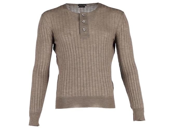 Tom Ford Ribbed Henley Sweater in Grey Cashmere and Silk Wool  ref.1253527