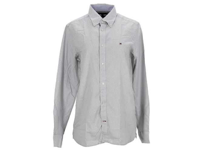 Tommy Hilfiger Camisa masculina com micro estampa slim fit Branco Algodão  ref.1253545