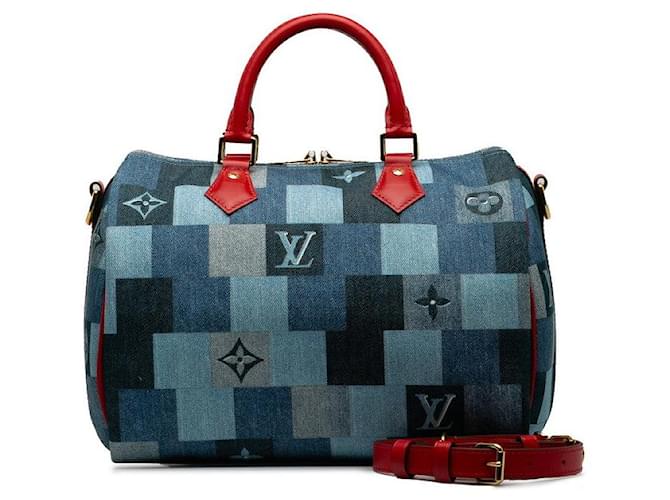 Bolso de mano Louis Vuitton Denim Leather Speedy Bandouliere 30 Patchwork M45041 en excelente estado Azul Juan  ref.1253563