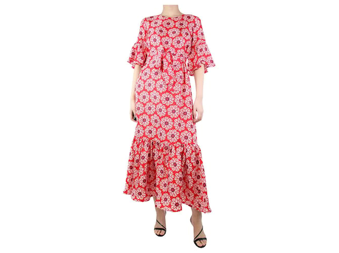 Autre Marque Red belted silk floral-printed midi dress - size M  ref.1253647