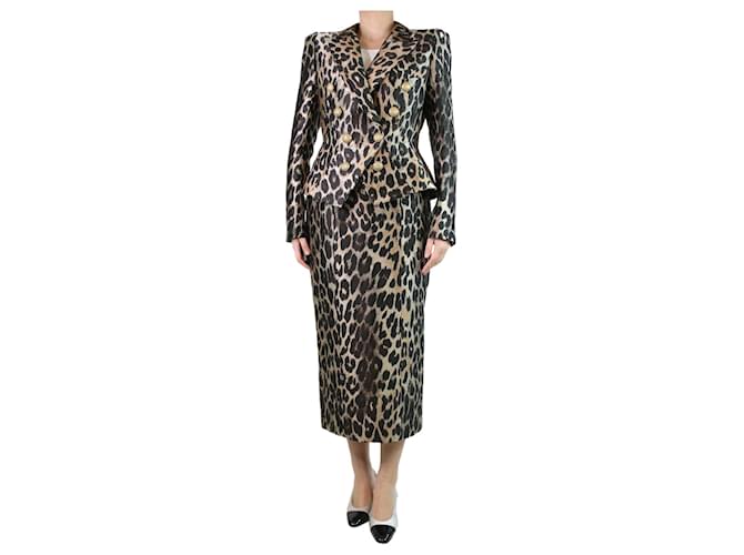Balmain Animal Print leopard print blazer and midi skirt set - size UK 14 Polyester  ref.1253654