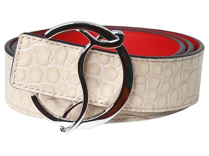 Christian Louboutin Beige snakeskin belt with oversized buckle Leather  ref.1253657