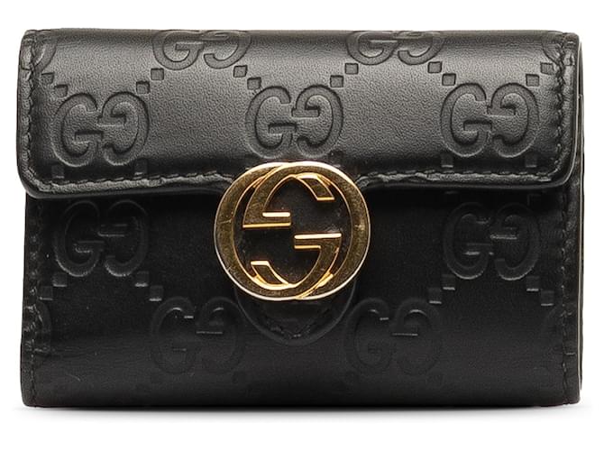 Gucci Black Guccissima Icon Signature Key Holder Leather Pony-style calfskin  ref.1253691