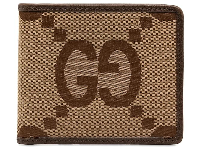 Gucci Brown Jumbo GG Canvas Bifold Small Wallet Beige Cloth Cloth  ref.1253704