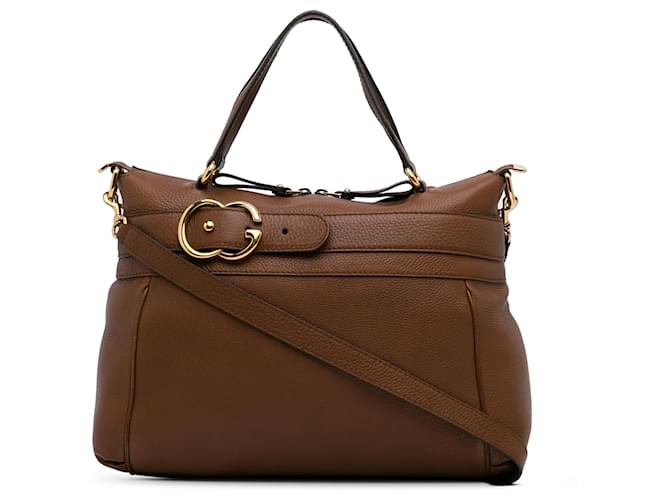 Gucci Brown Medium Leather Ride Top Handle Bag Pony-style calfskin  ref.1253730