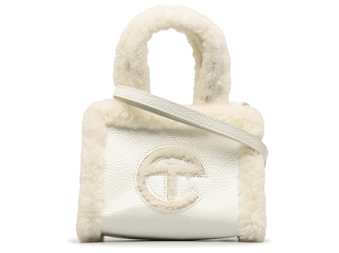 Autre Marque Telfar White x UGG Small Shearling Crinkle Shopper Tote Leather Patent leather  ref.1253745