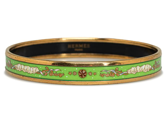 Hermès Bracciale rigido smaltato verde Hermes Metallo Placcato in oro Smalto  ref.1253751