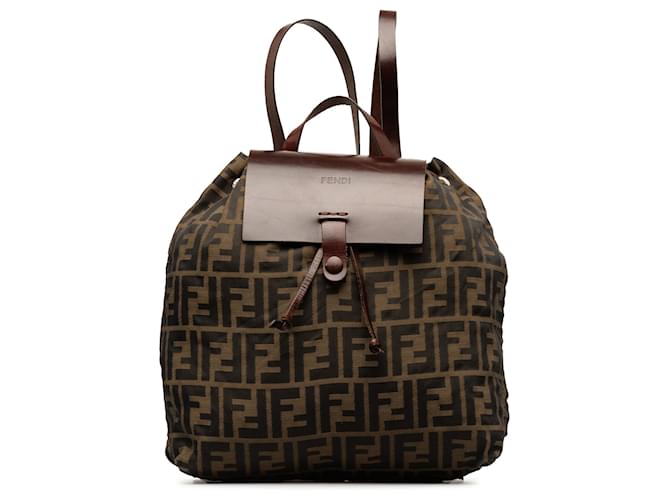 Fendi Brown Zucca Canvas Backpack Leather Cloth Pony-style calfskin Cloth  ref.1253763