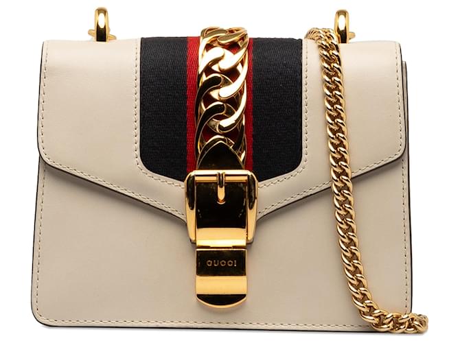 Gucci White Mini Sylvie Leather Chain Crossbody Bag Pony-style calfskin  ref.1253769