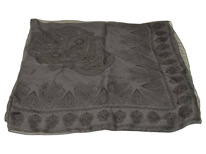 Alexander Mcqueen Silk scarves Dark grey  ref.1253801