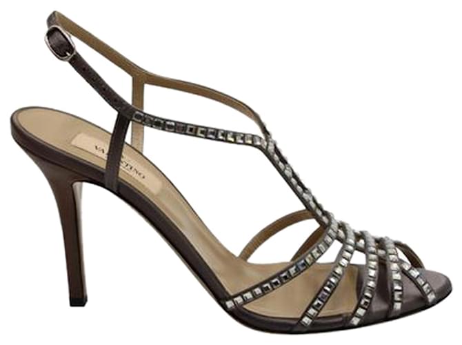 Valentino Metallic Sandals with Crystal Embellishments Leather  ref.1253807