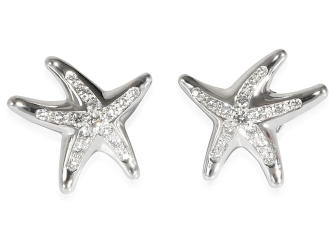 TIFFANY & CO. Boucles d'oreilles étoile de mer diamant vintage Elsa Peretti en platine 0.3 ctw Métal Argenté Métallisé  ref.1253849
