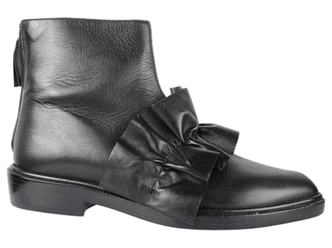 Msgm Black Leather Flat Anckle Boots  ref.1253854