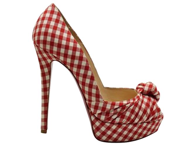 Christian Louboutin Rote Greissimo Peep-Toe-Pumps mit Vichy-Muster Leder  ref.1253870