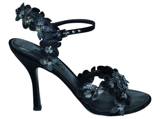 Louis Vuitton Black Sandals with Crystal Embellishments Leather  ref.1253877