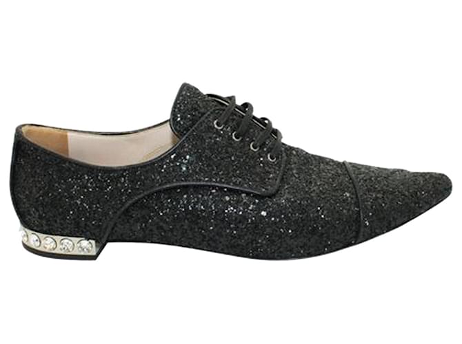 Miu Miu Dark Grey Glitter Pointed Toe Shoes Leather  ref.1253886