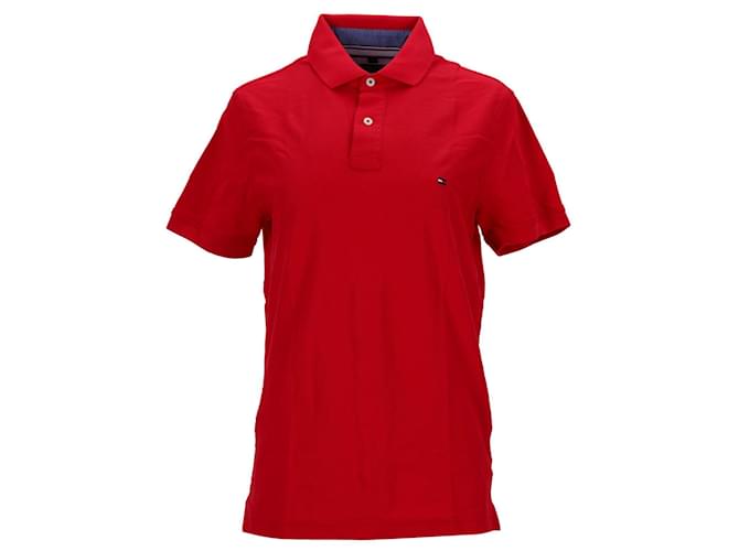 Tommy Hilfiger Mens Pure Cotton Slim Fit Hilfiger Polo Red  ref.1253894