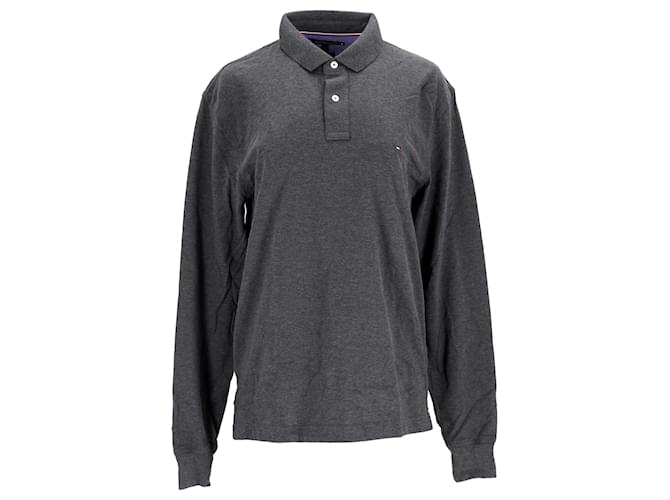 Tommy Hilfiger Mens Long Sleeve Regular Fit Polo Grey Cotton  ref.1253895