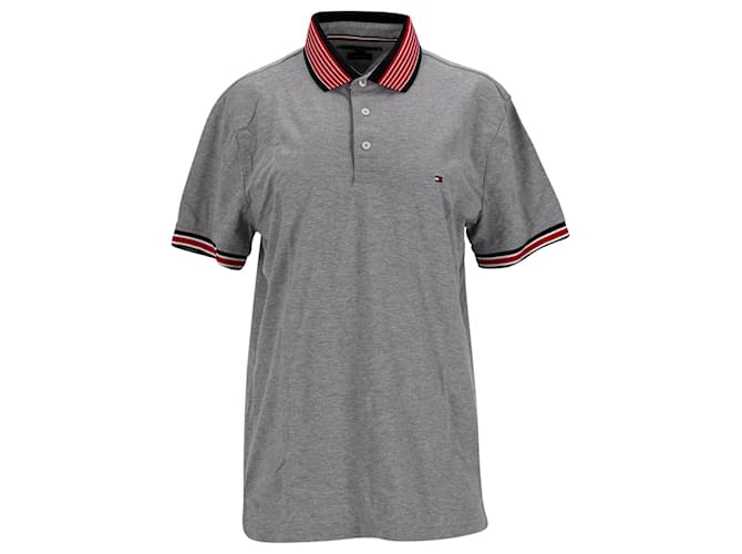 Tommy Hilfiger Mens Contrast Collar Slim Fit Polo Grey Cotton  ref.1253900