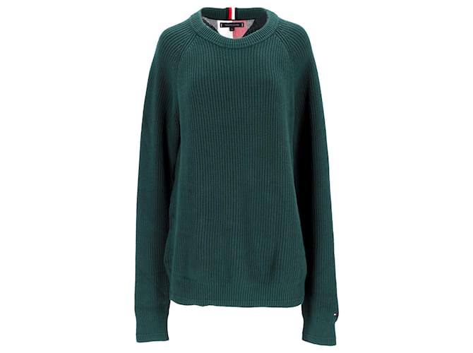 Tommy Hilfiger Suéter masculino de malha canelada de algodão orgânico Verde  ref.1253927