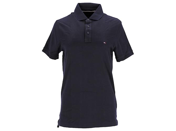 Tommy Hilfiger Mens Jacquard Flag Embroidery Slim Fit Polo Navy blue Cotton  ref.1253947