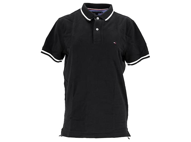 Tommy Hilfiger Mens Tipped Collar Regular Fit Polo Black Cotton  ref.1253953