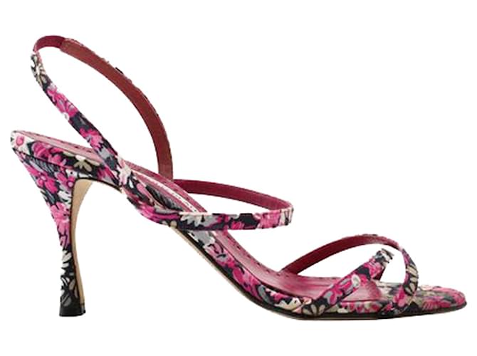 Manolo Blahnik Rosa Slingback-Sandalen mit Blumenmuster und Riemchen Pink Leder  ref.1253956