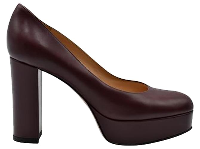 Gianvito Rossi Dark brown/ Burgundy Block Heels with Platform Red Dark red Leather  ref.1253960
