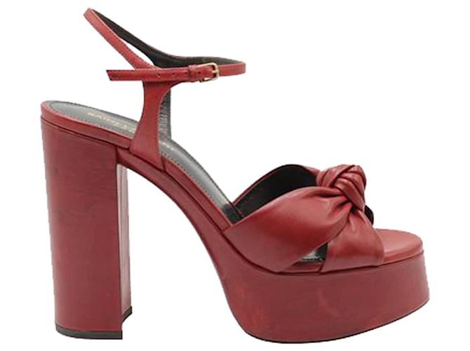 Saint Laurent Dark Red Bianca Knotted Leather Platform Sandals  ref.1253961