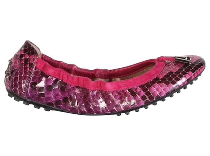 Tod's SnakeSkin Elastic Ballerinas Pink Leather  ref.1253977
