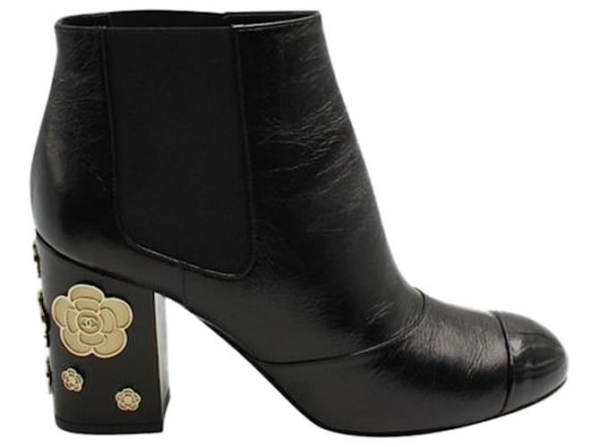 Chanel Black Camellia Ankle Boots Leather  ref.1254001