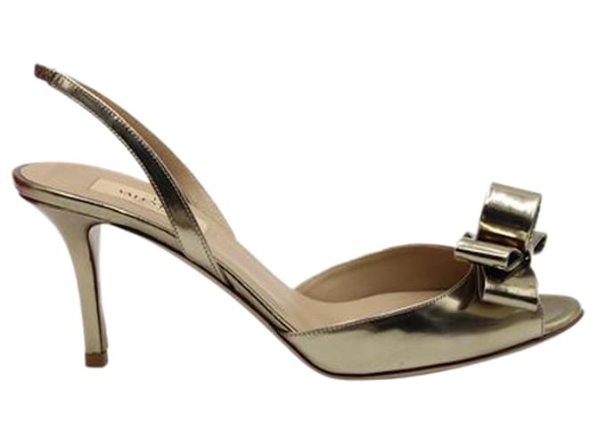 Valentino Golden Slingback Sandals with Bows Metallic Leather  ref.1254008