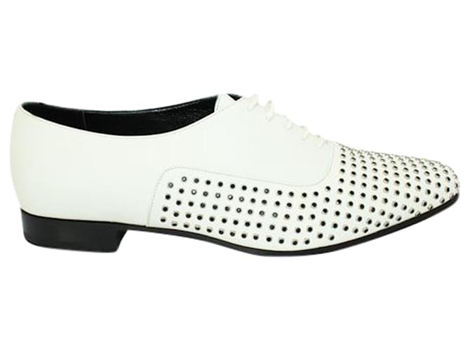 Saint Laurent White Lace-Up Shoes with Black Crystal Embellishments Leather  ref.1254013