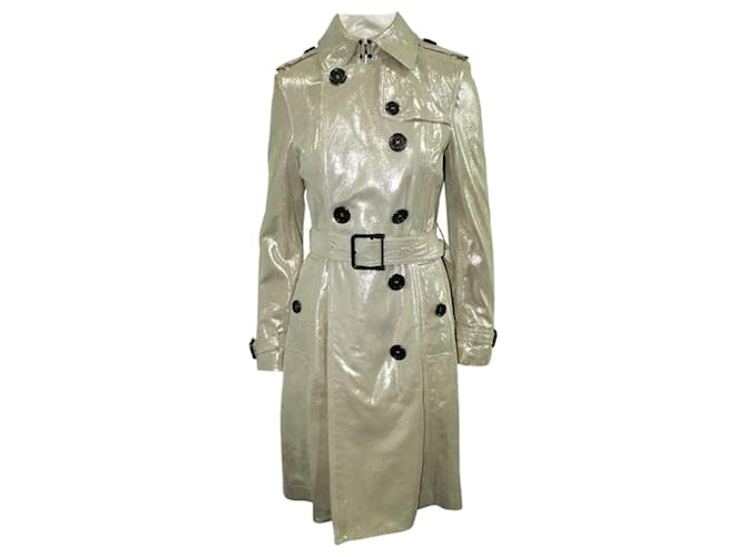 Burberry Lambskin Silver Gold Metallic Trench Coat Leather ref.1254019 Joli Closet