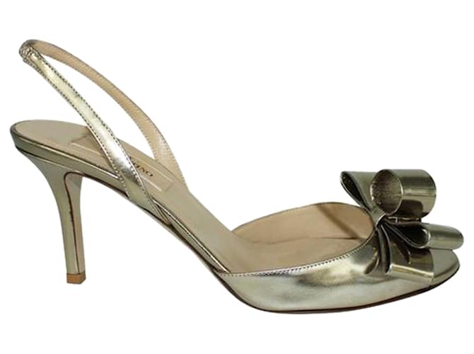 Valentino Golden Slingback Heels with Bow Metallic Leather  ref.1254021