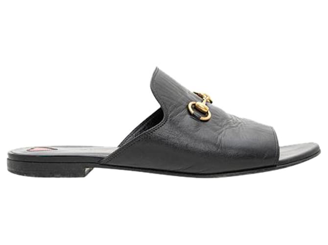 Gucci Malaga Horsebit Accent Slides Black Leather  ref.1254035