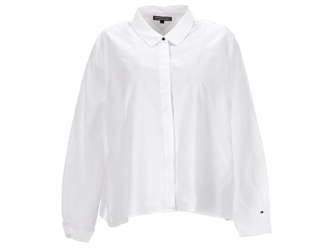 Tommy Hilfiger Camisa feminina de manga comprida com ajuste regular Branco Algodão  ref.1254047