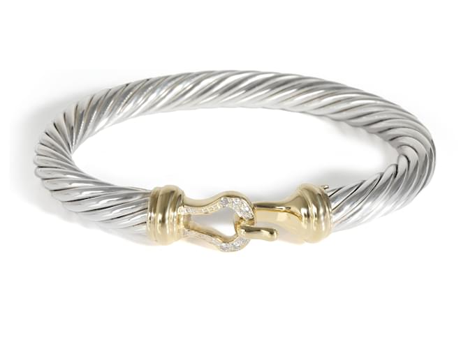 David Yurman Cable Buckle Bracelet in 18k yellow gold/sterling silver 0.06 ctw Silvery Metallic Metal  ref.1254052