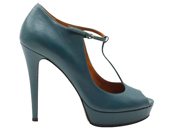Gucci Sapatos de plataforma com alça em T de couro azul-petróleo Betty Verde  ref.1254054