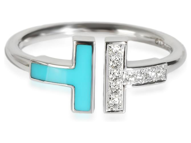 TIFFANY & CO. Anello Tiffany T blu e diamanti in 18K oro bianco 0.07 ctw Argento Metallico Metallo  ref.1254067
