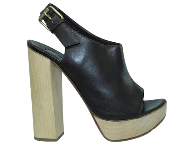 Chloé Dark Brown Wooden Platform Heels Leather  ref.1254080